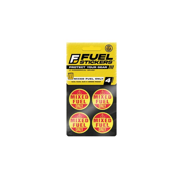 Fuel Stickers Mixed Fuel Sticker, 2-Cycle Label: Fuel Can & Outdoor Power Equipment, Hvy-Dty, 1'' Dia, 4PK Z-1RMFO-4PK - main